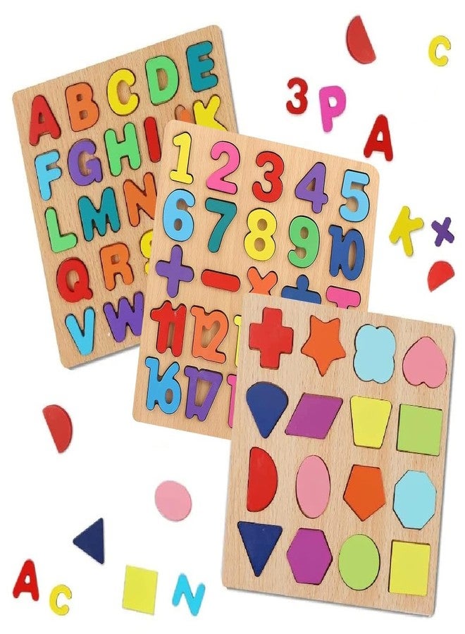 Yetli Wooden Educational Puzzle Set, ABC Letters, Numbers and Shapes Board, Learning Toys for Toddlers 2+ Years - Image 1